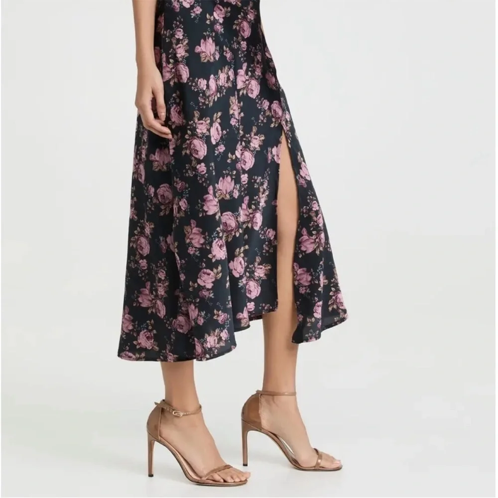 Astr the Label Gaia Navy Floral Satin Midi Dress